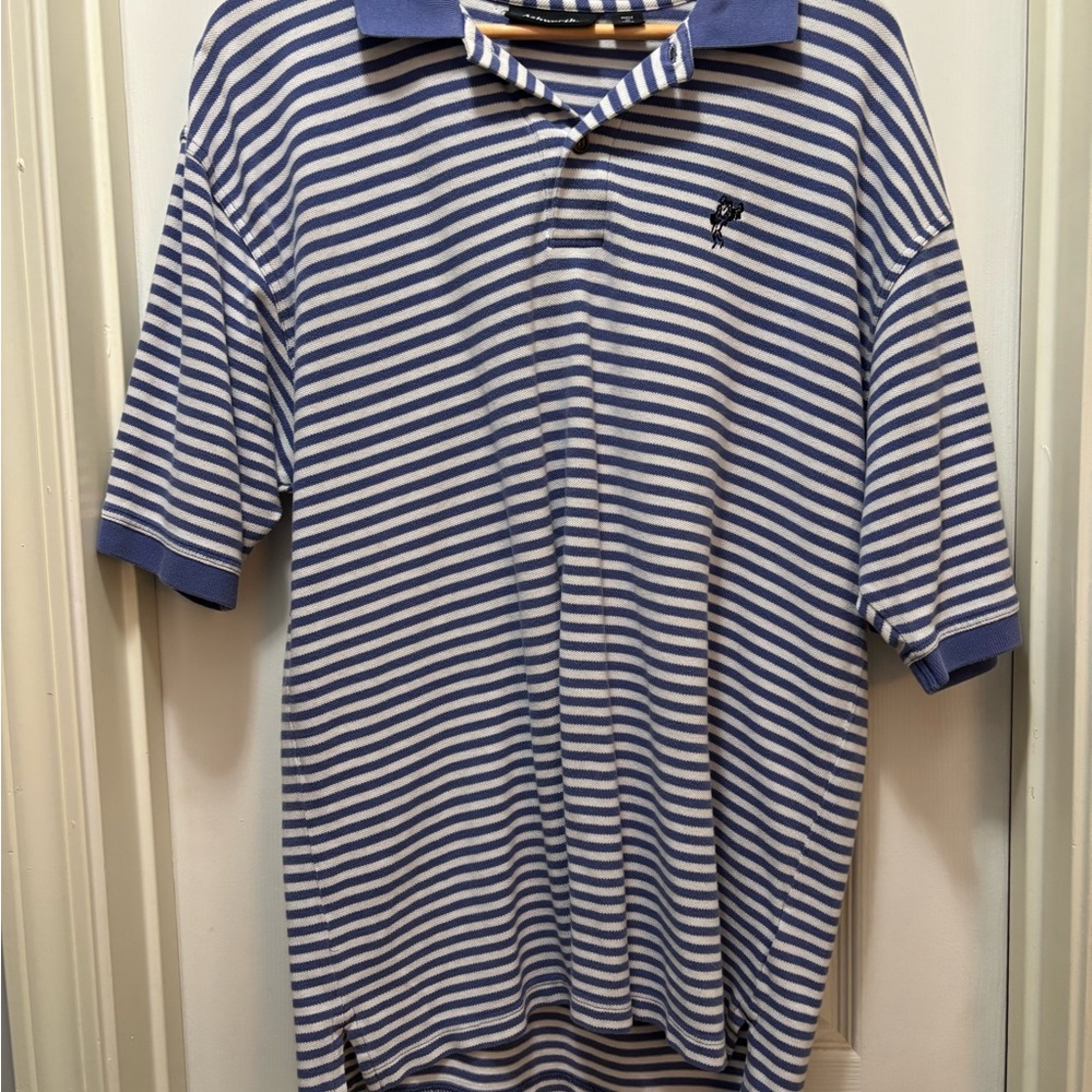 Ashworth Navy and White Striped short sleeve Polo Shirt Size M